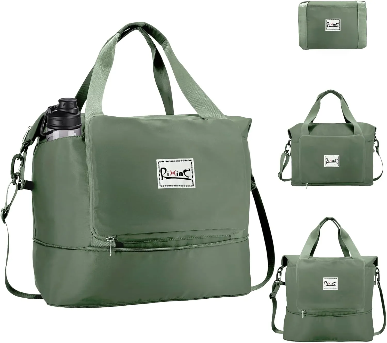 Foldable Travel Duffle Bag, 40L Expandable Weekender Bag for Women, Overnight Carry On Sport Gym Tote with Bottle Holder