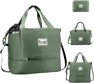 Foldable Travel Duffle Bag, 40L Expandable Weekender Bag for Women, Overnight Carry On Sport Gym Tote with Bottle Holder
