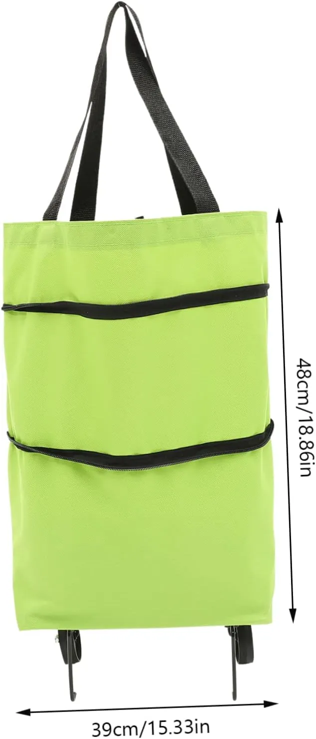 Foldable Trolley Laundry Bag Large Shopping Pouch Collapsible Wheels Reusable for Daily Needs Versatile