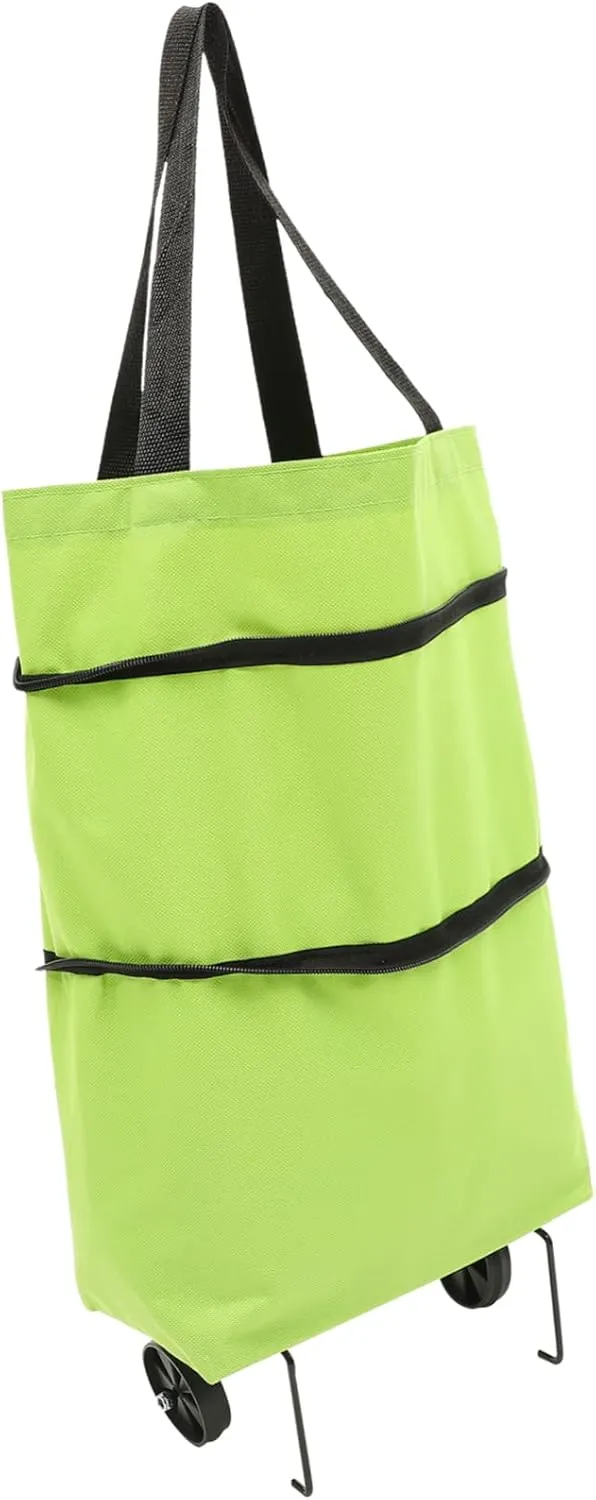 Foldable Trolley Laundry Bag Large Shopping Pouch Collapsible Wheels Reusable for Daily Needs Versatile