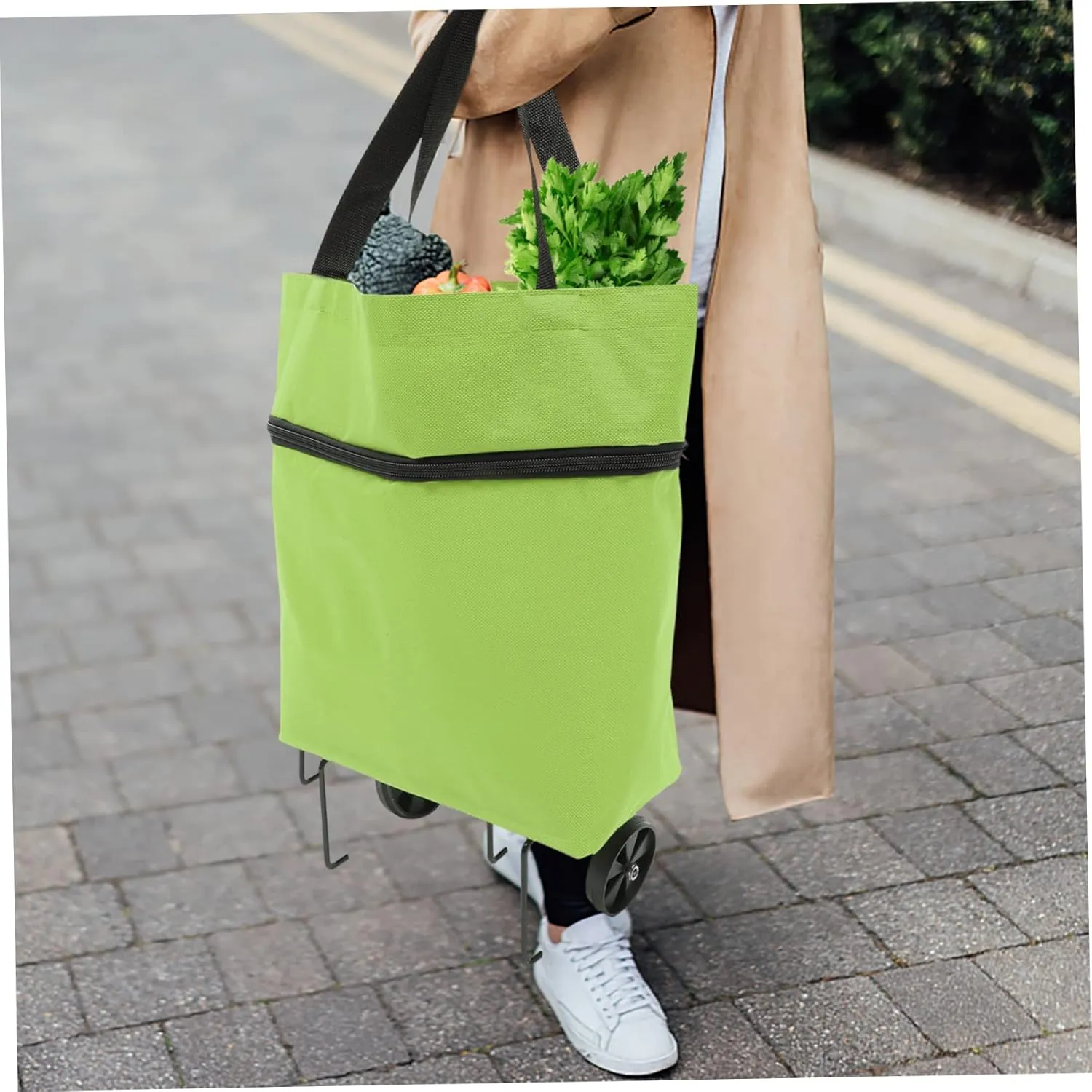 Foldable Trolley Laundry Bag Large Shopping Pouch Collapsible Wheels Reusable for Daily Needs Versatile