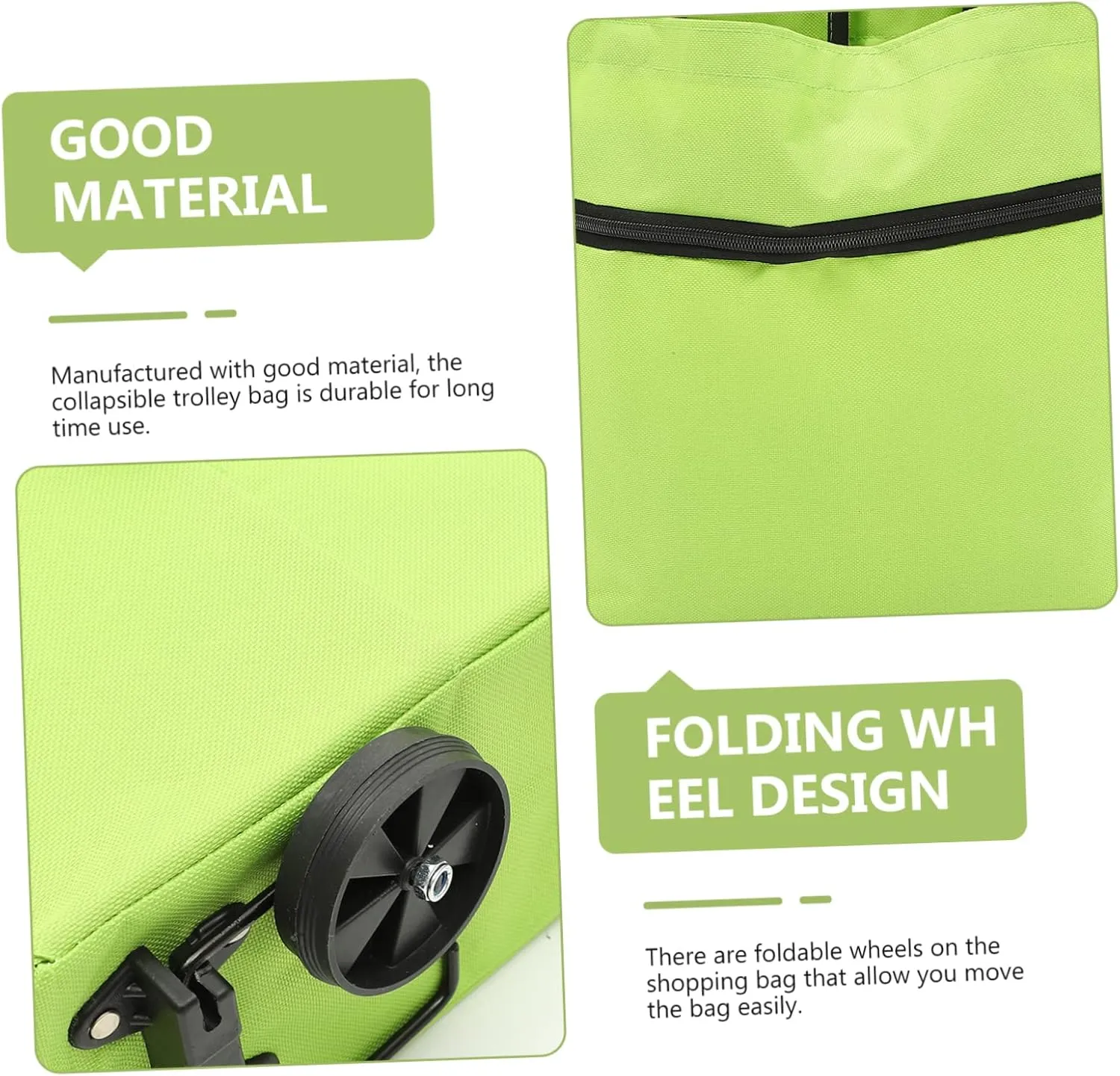 Foldable Trolley Laundry Bag Large Shopping Pouch Collapsible Wheels Reusable for Daily Needs Versatile