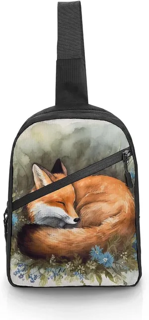 Folder Sling Bags A Sleeping Fox Chest Bag for Men Women Shoulder Bag for Travel Sport Chest Pack