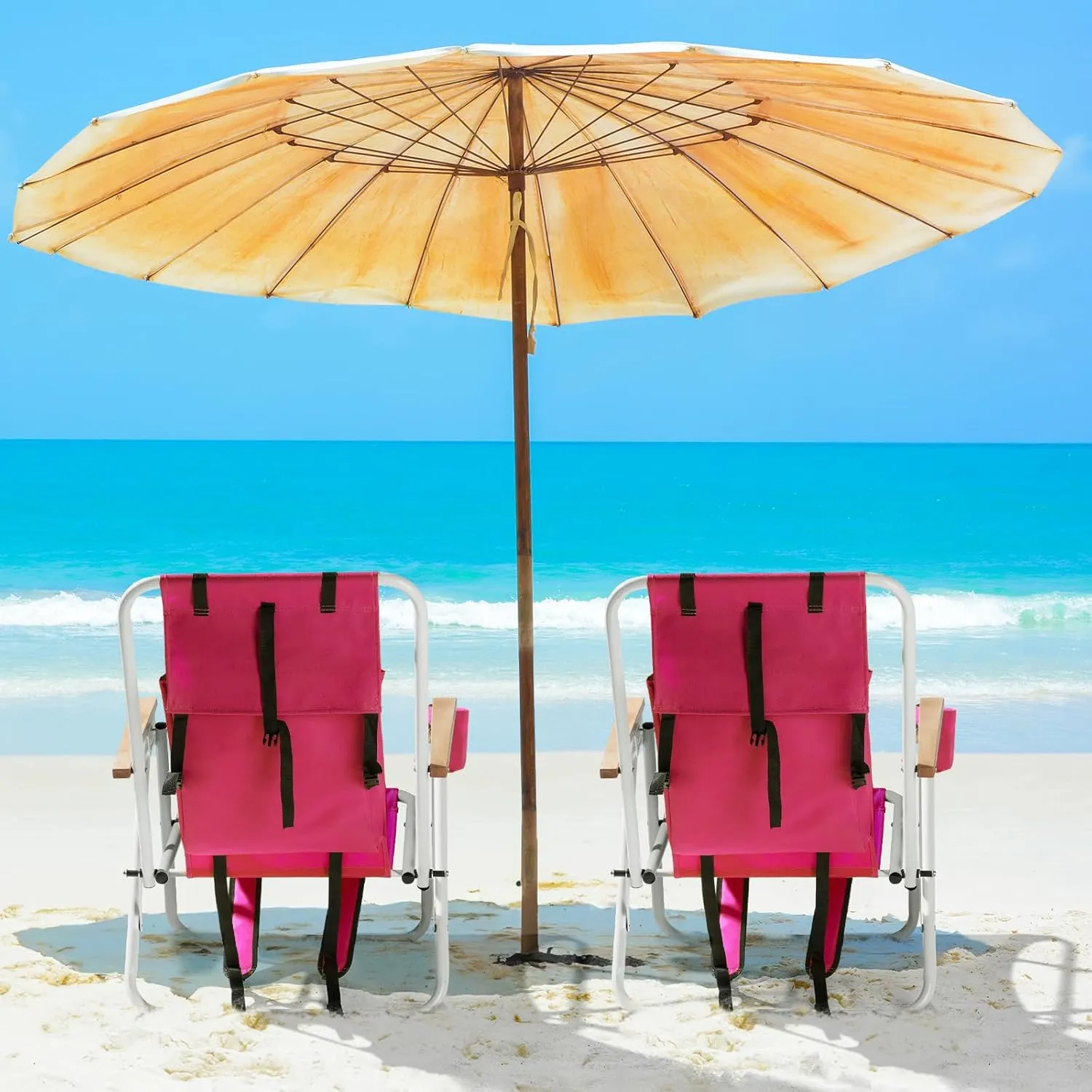 Folding Camping Chair 2Pack,330lbs Support with Padded Cushion Cooler Pockets, Heavy Duty Collapsible Chairs for Sports, Garden, Beach,Pink 2pk