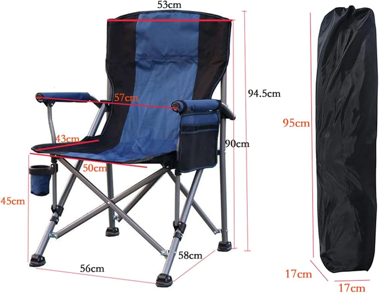 Folding Camping Chair, Portable High Back Padded Garden Chair with Armrests, Outdoor Chairs with Arm Rest Cup Holder and Portable Carrying Bag for Fishing Garden Picnic Green