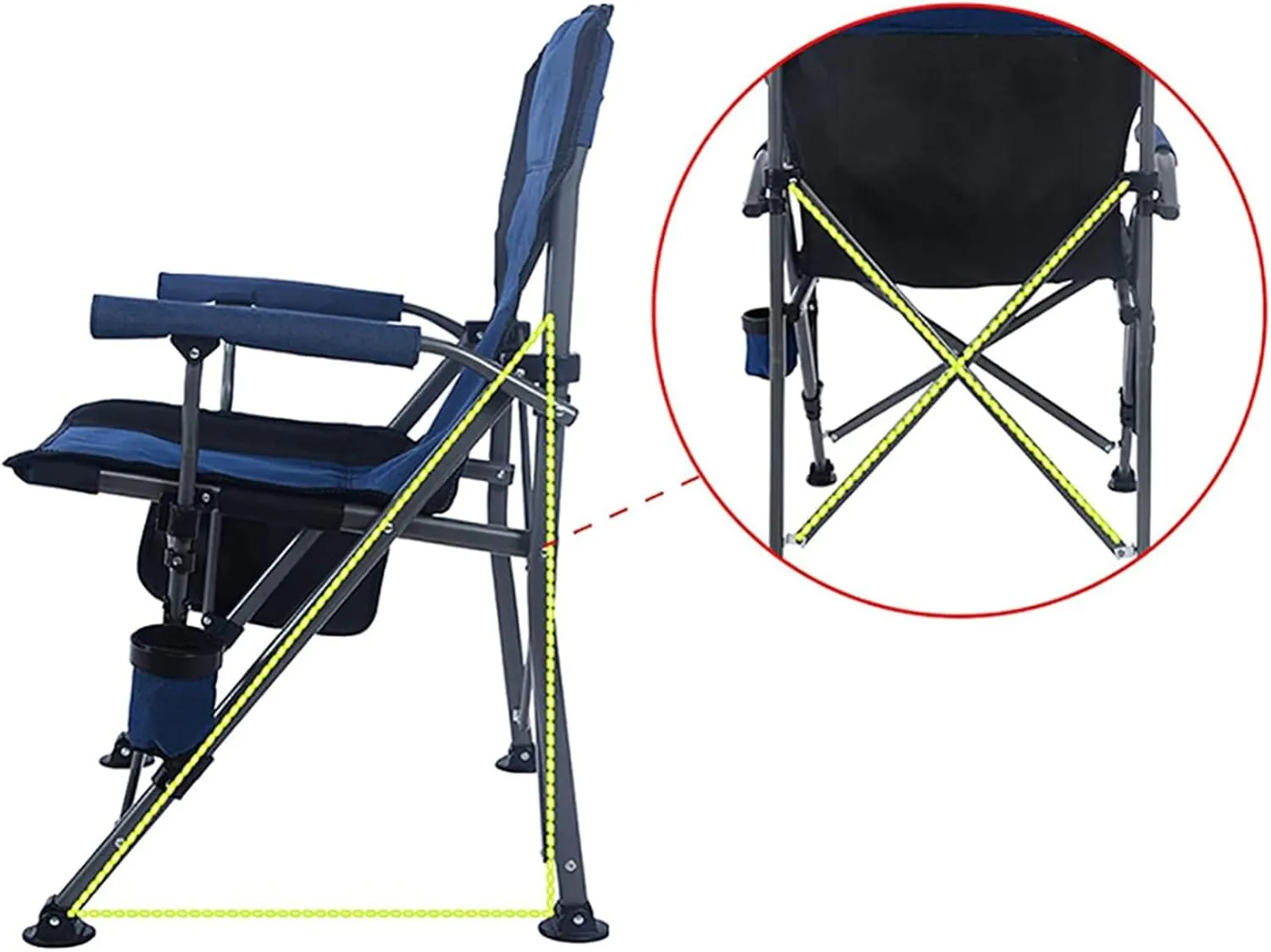 Folding Camping Chair, Portable High Back Padded Garden Chair with Armrests, Outdoor Chairs with Arm Rest Cup Holder and Portable Carrying Bag for Fishing Garden Picnic Green