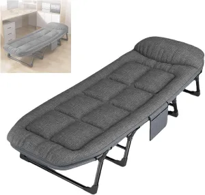 Folding Camping Cot, Portable Foldable Guest Bed with Side Storage Bag, 6-position Adjustable Lounge Foldable Bed for Home Office Nap Beach Pool Patio Travel, Steady Frame(190 * 66 * 35cm)
