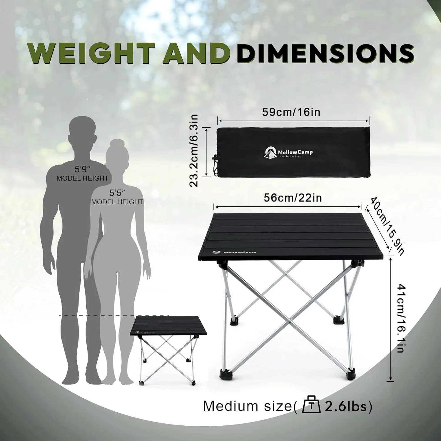 Folding Camping Table with Ultralight Aluminum Frame & Carry Bag Small Portable Table for Beach, Picnics, BBQ, Hiking & Outdoor Essentials (Black,Medium)
