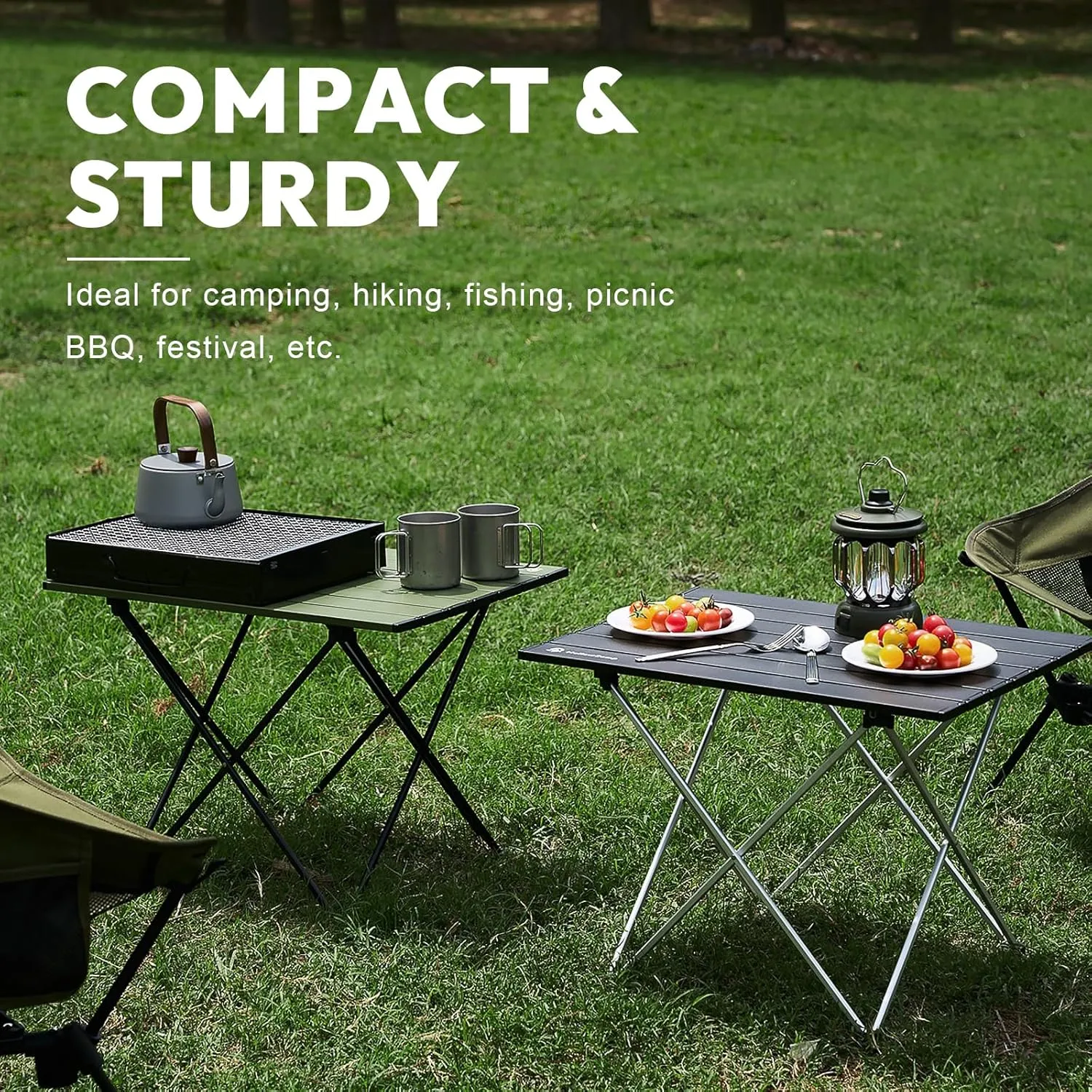 Folding Camping Table with Ultralight Aluminum Frame & Carry Bag Small Portable Table for Beach, Picnics, BBQ, Hiking & Outdoor Essentials (Black,Medium)