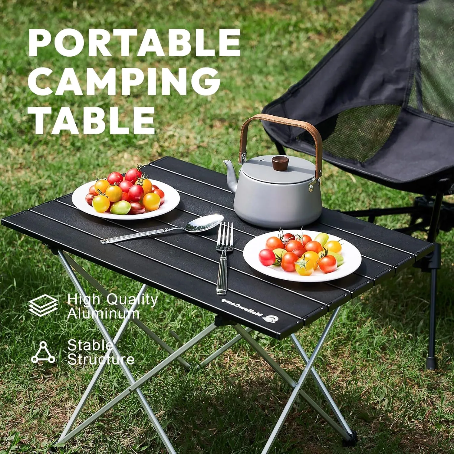 Folding Camping Table with Ultralight Aluminum Frame & Carry Bag Small Portable Table for Beach, Picnics, BBQ, Hiking & Outdoor Essentials (Black,Medium)