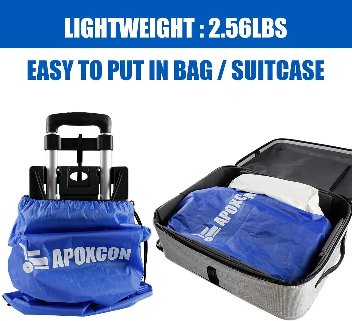 Folding Hand Truck, Expandable Light Weight Luggage Cart with 2 Wheels, Free Bungee Cord and Storage Bag, Aluminium Foldable Trolley for Travel, Shopping，Moving, Office