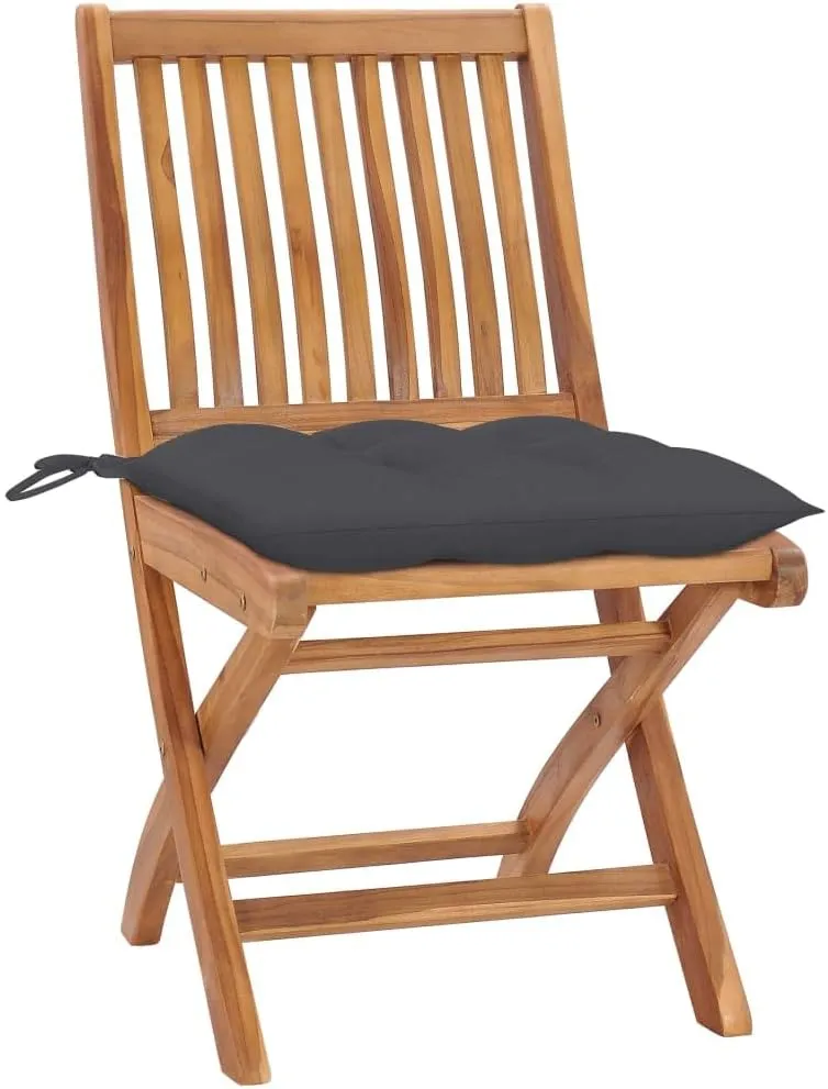 Folding Patio Chairs 2 Pcs with Anthracite Cushions Solid Teak Wood for Outdoor Patio Garden Deck Backyard