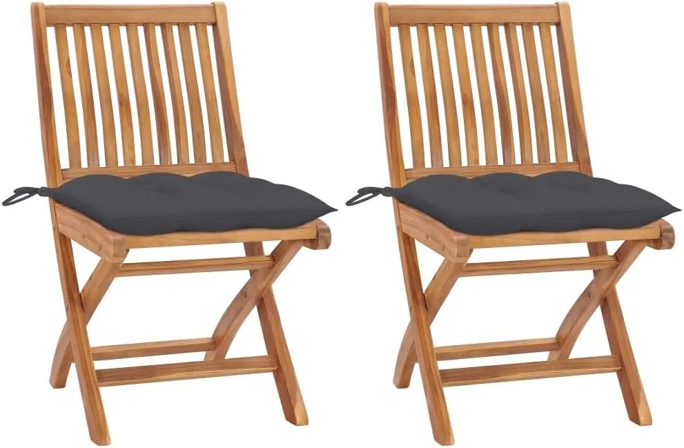 Folding Patio Chairs 2 Pcs with Anthracite Cushions Solid Teak Wood for Outdoor Patio Garden Deck Backyard