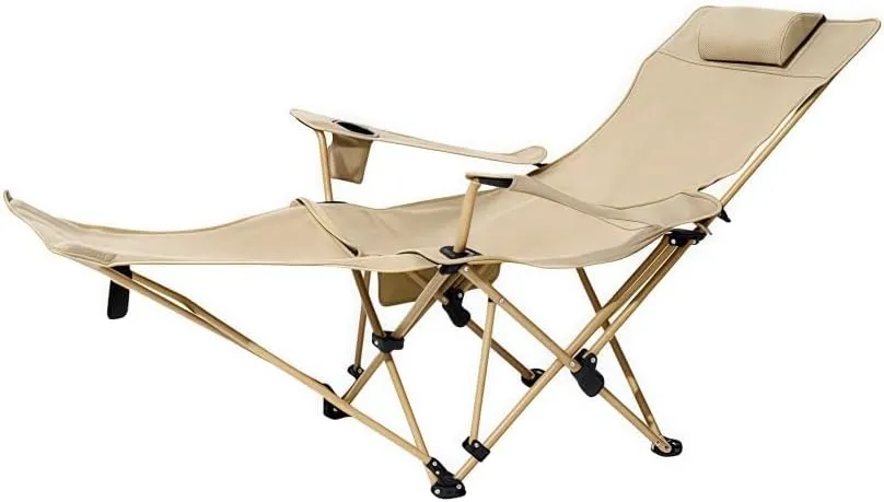 Folding Reclining Lounge Chair with Cup Holder, Adjustable Outdoor Chair for Beach, Camping, or Lawn Relaxation