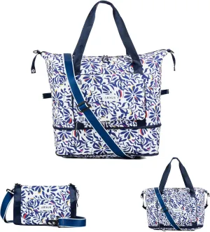 Folding Travel Bag Carry on Bags for Airplanes with Detachable Adjustable Shoulder Strap Light Weight Travel Duffle Bag for Women with Suitcase Sleeve 17x11x9 inch
