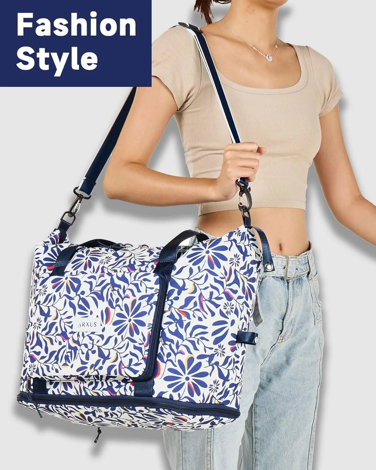 Folding Travel Bag Carry on Bags for Airplanes with Detachable Adjustable Shoulder Strap Light Weight Travel Duffle Bag for Women with Suitcase Sleeve 17x11x9 inch
