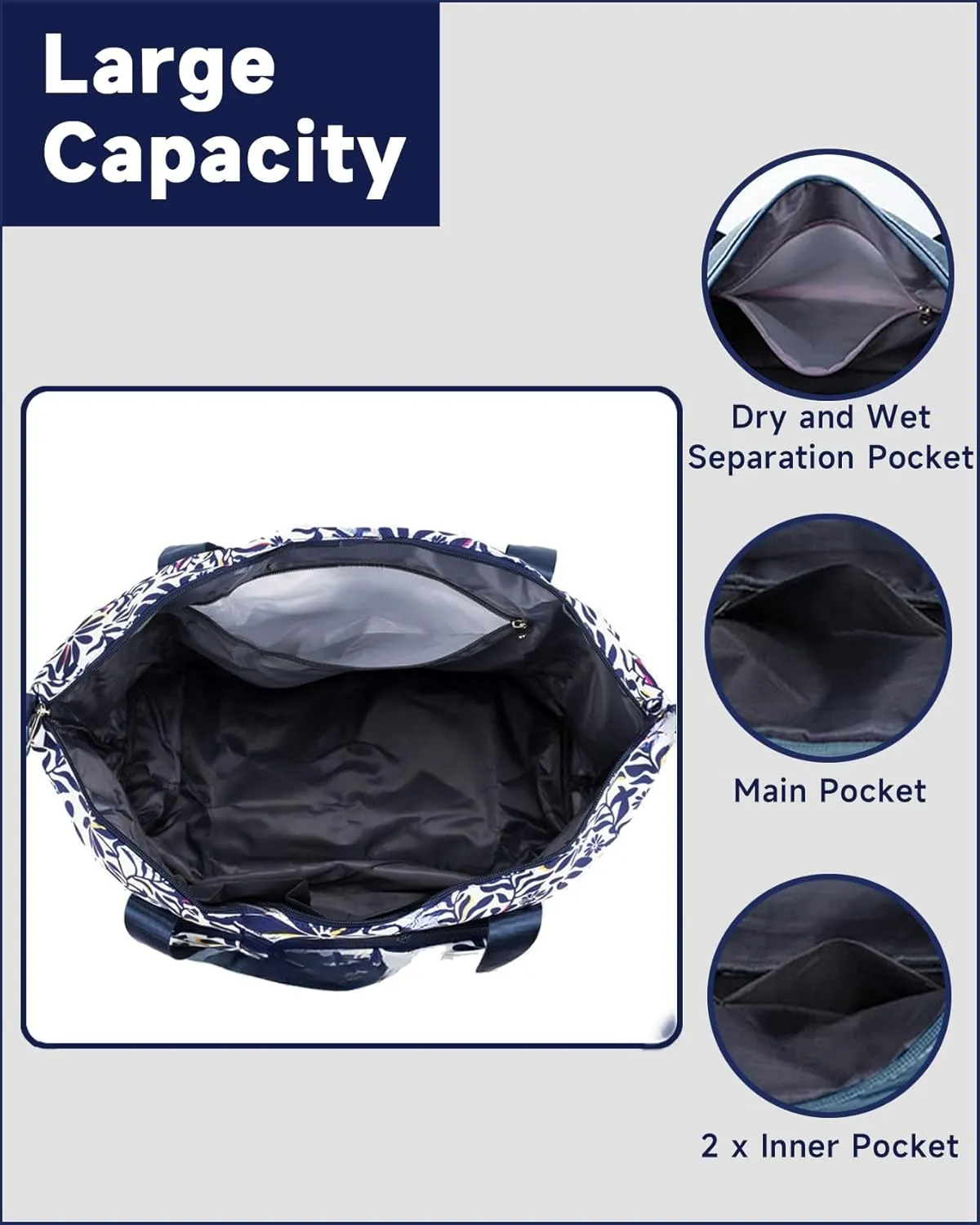 Folding Travel Bag Carry on Bags for Airplanes with Detachable Adjustable Shoulder Strap Light Weight Travel Duffle Bag for Women with Suitcase Sleeve 17x11x9 inch
