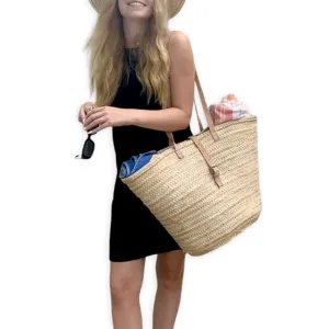 FRENCH BASKET straw bag with leather handles, beach bag, straw bag, market basket, summer bag, crossbody bag, straw basket with handles for women