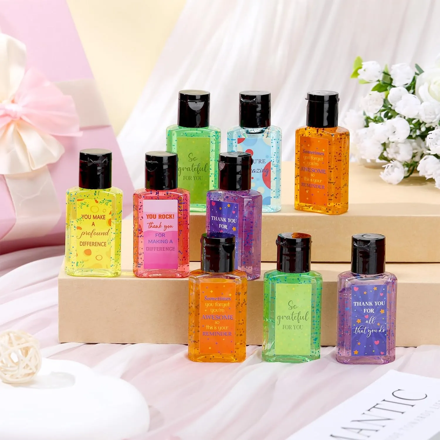 Frienda 24 Packs Mini Hand Sanitizer Bulk Hand Sanitizer Travel Size 1fl oz Baby Shower Favors for Guest Hand Soap Personalized Thank You Gifts (Thank You,Mixed Scent)