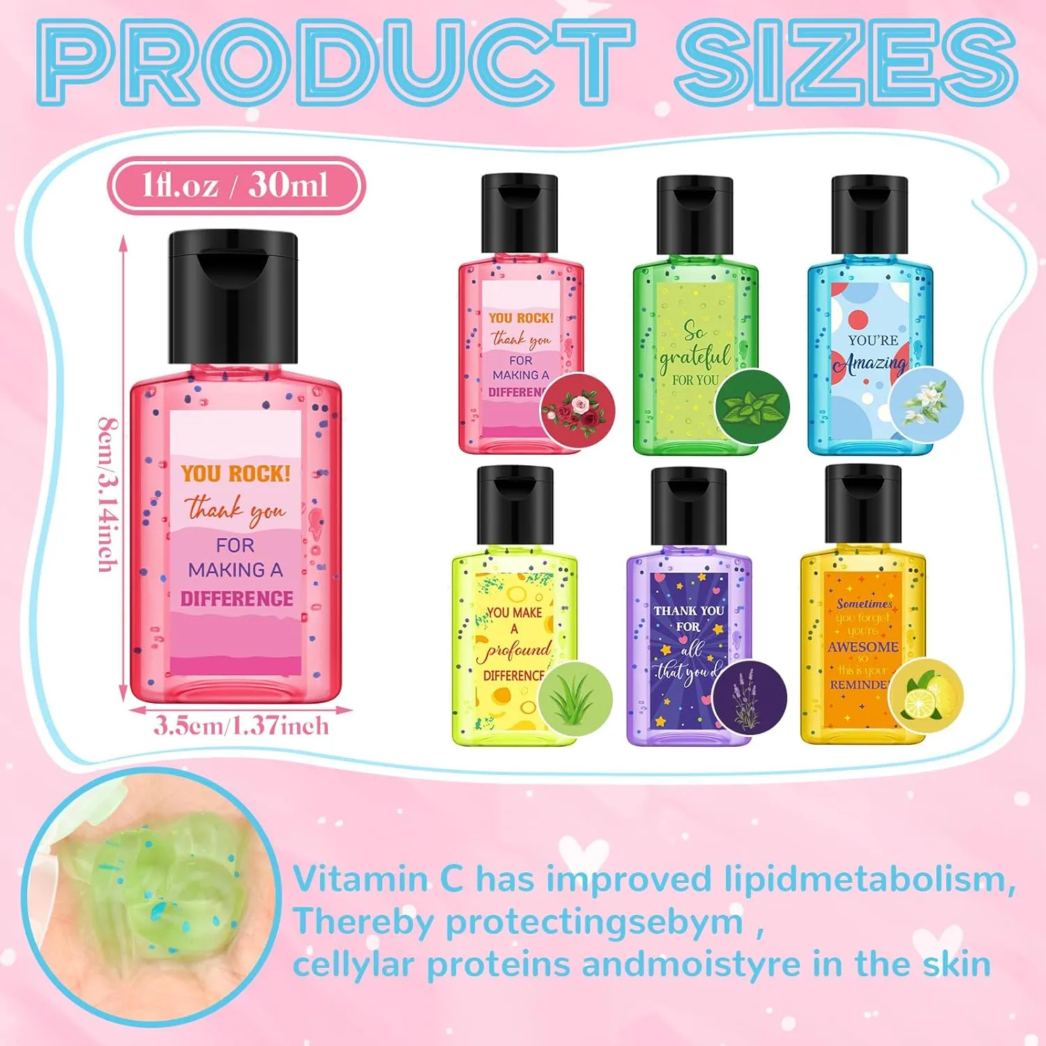 Frienda 24 Packs Mini Hand Sanitizer Bulk Hand Sanitizer Travel Size 1fl oz Baby Shower Favors for Guest Hand Soap Personalized Thank You Gifts (Thank You,Mixed Scent)