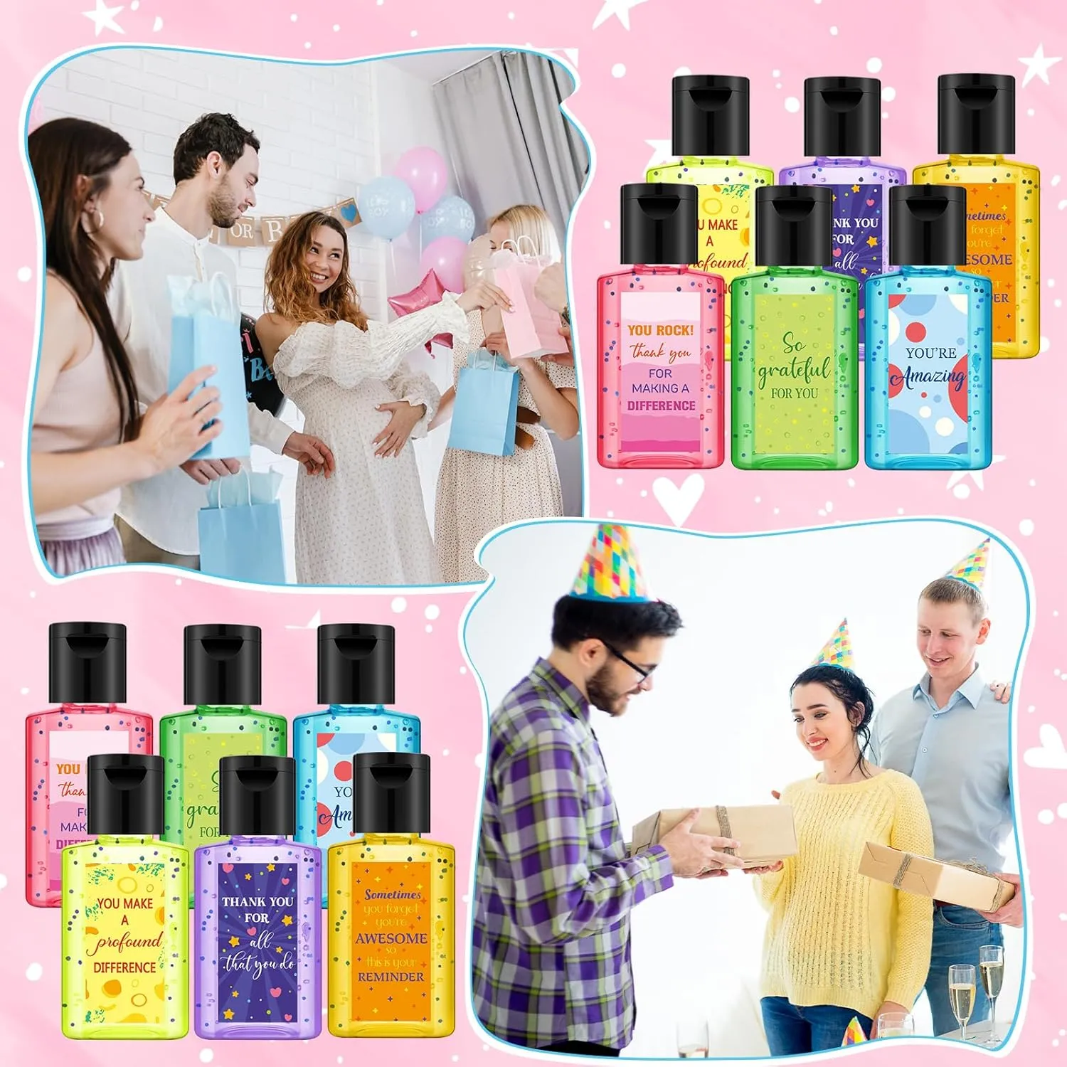Frienda 24 Packs Mini Hand Sanitizer Bulk Hand Sanitizer Travel Size 1fl oz Baby Shower Favors for Guest Hand Soap Personalized Thank You Gifts (Thank You,Mixed Scent)