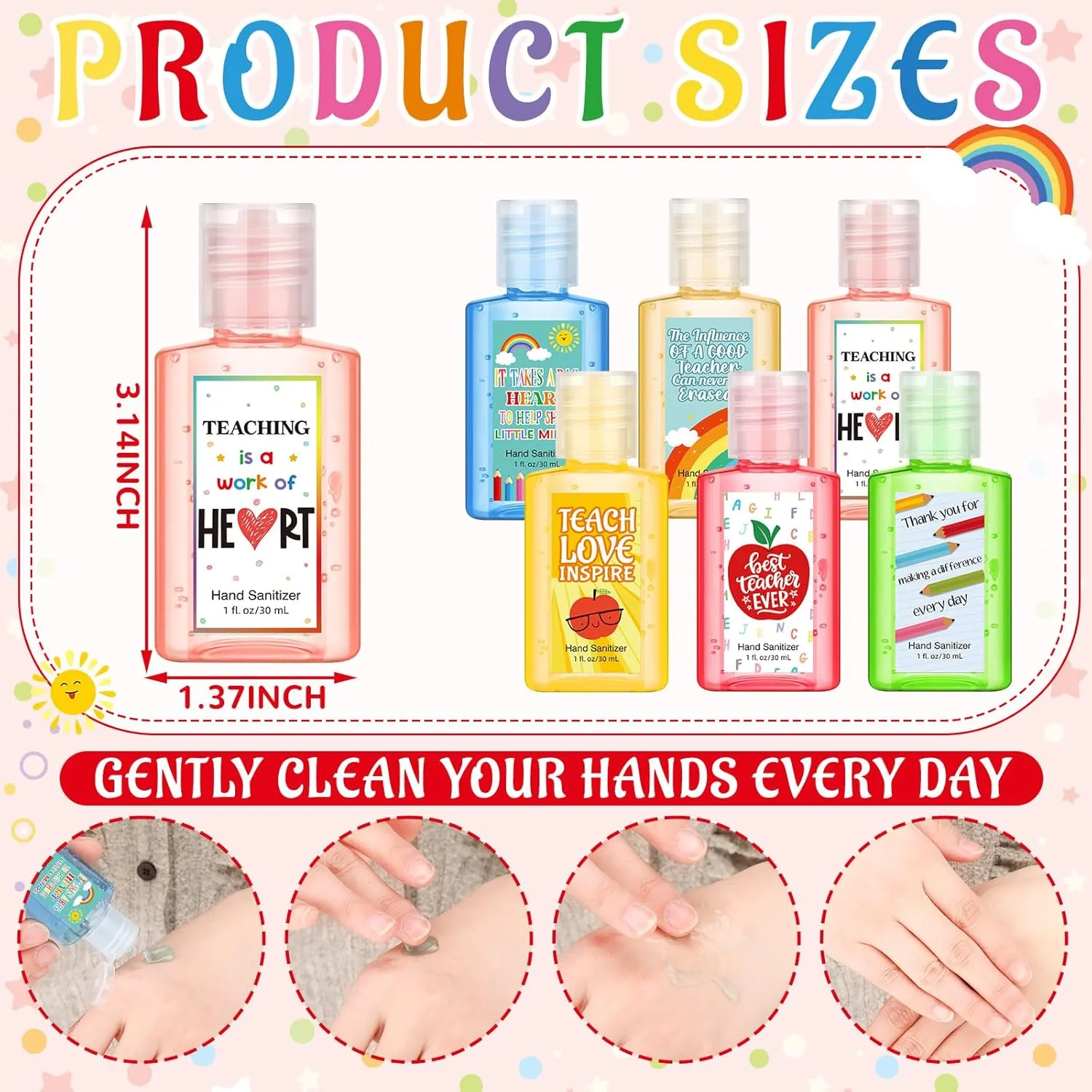 Frienda 24 Packs Teacher Appreciation Gifts Bulk Mini Hand Sanitizer Travel Size 1fl oz Inspirational Thank You Gift for Teachers' Day Week Employee Appreciation Staff Coworker Mother Day Party Favors