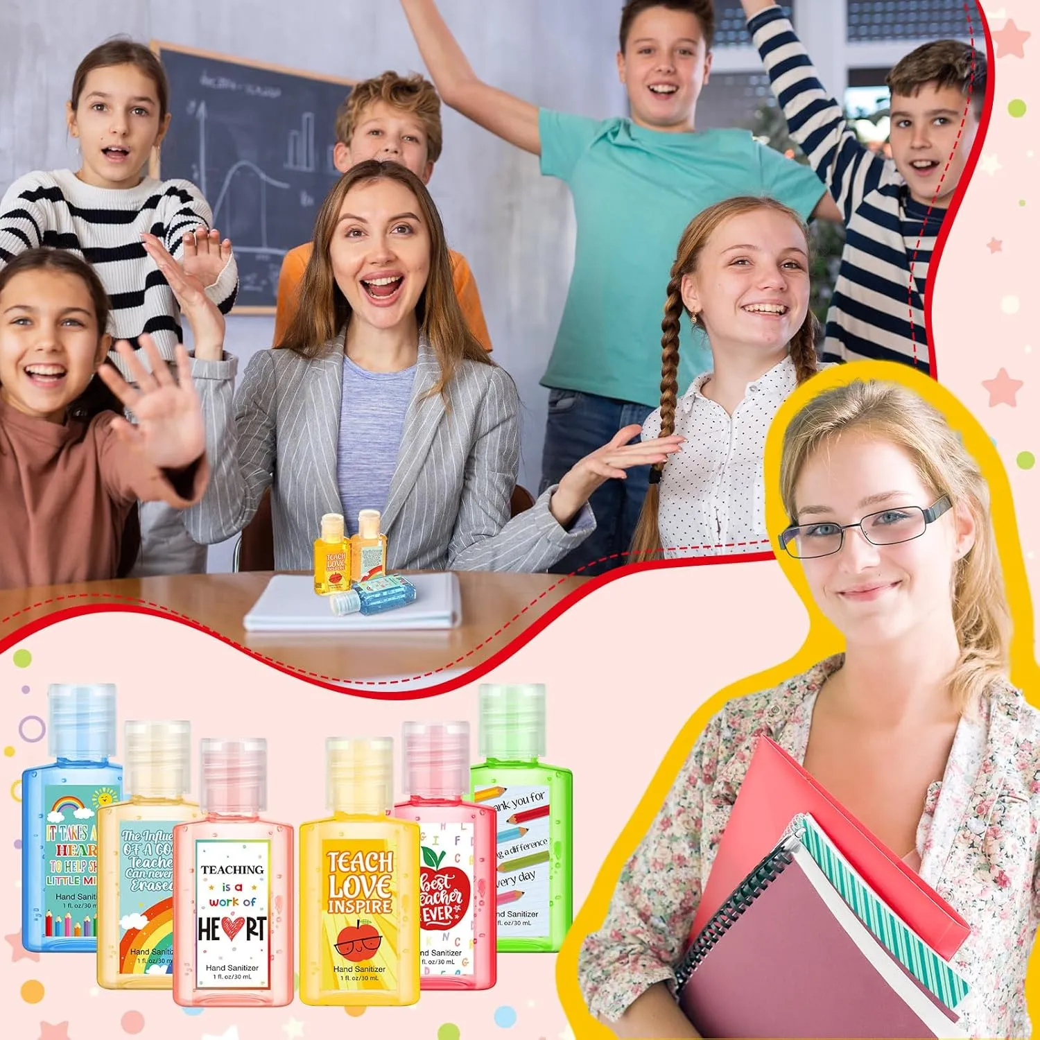 Frienda 24 Packs Teacher Appreciation Gifts Bulk Mini Hand Sanitizer Travel Size 1fl oz Inspirational Thank You Gift for Teachers' Day Week Employee Appreciation Staff Coworker Mother Day Party Favors
