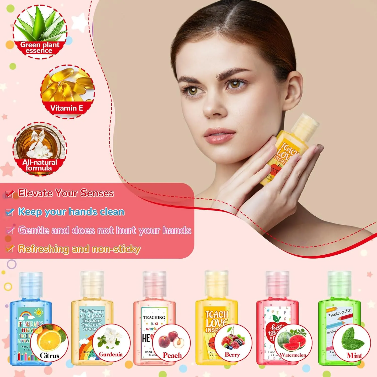 Frienda 24 Packs Teacher Appreciation Gifts Bulk Mini Hand Sanitizer Travel Size 1fl oz Inspirational Thank You Gift for Teachers' Day Week Employee Appreciation Staff Coworker Mother Day Party Favors