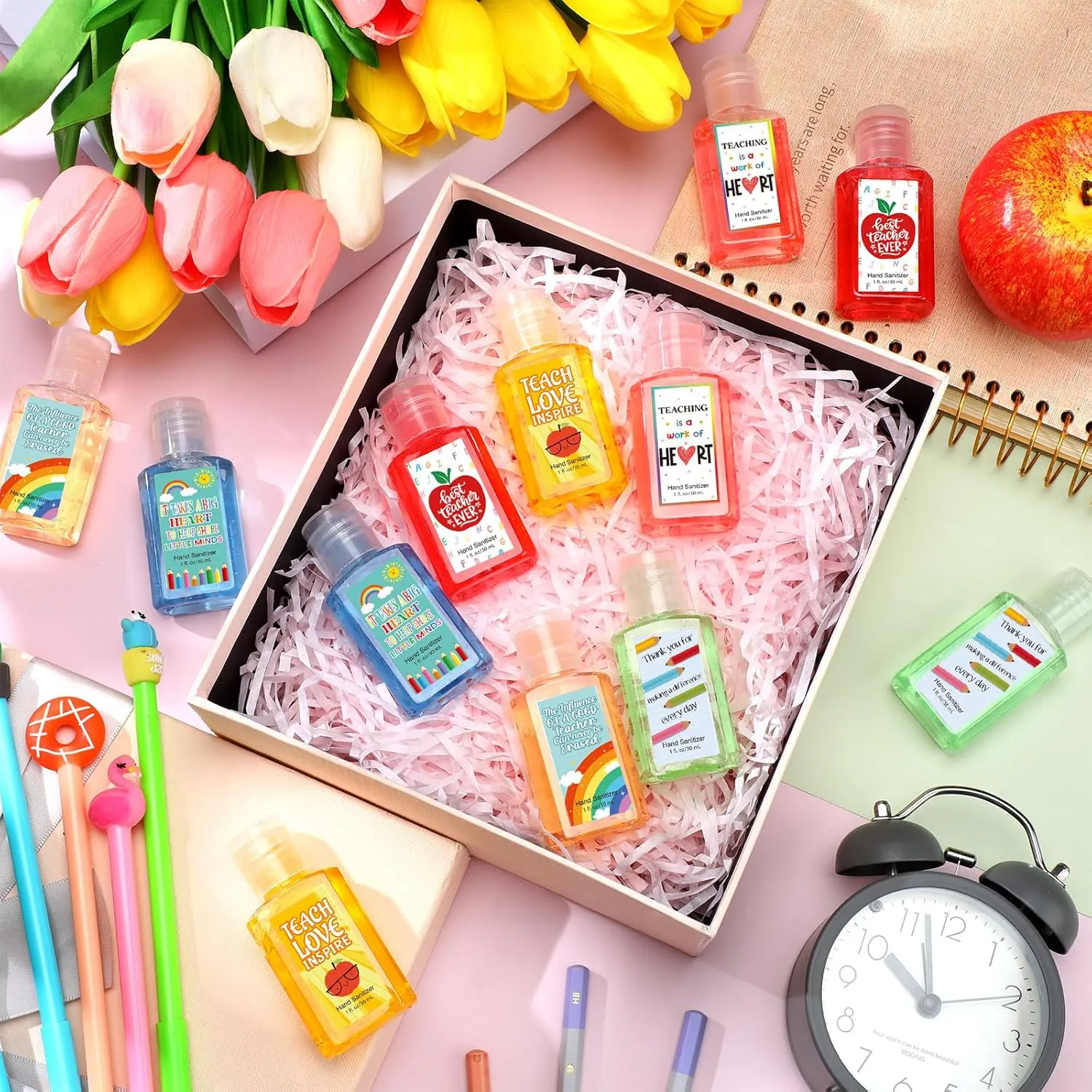 Frienda 24 Packs Teacher Appreciation Gifts Bulk Mini Hand Sanitizer Travel Size 1fl oz Inspirational Thank You Gift for Teachers' Day Week Employee Appreciation Staff Coworker Mother Day Party Favors