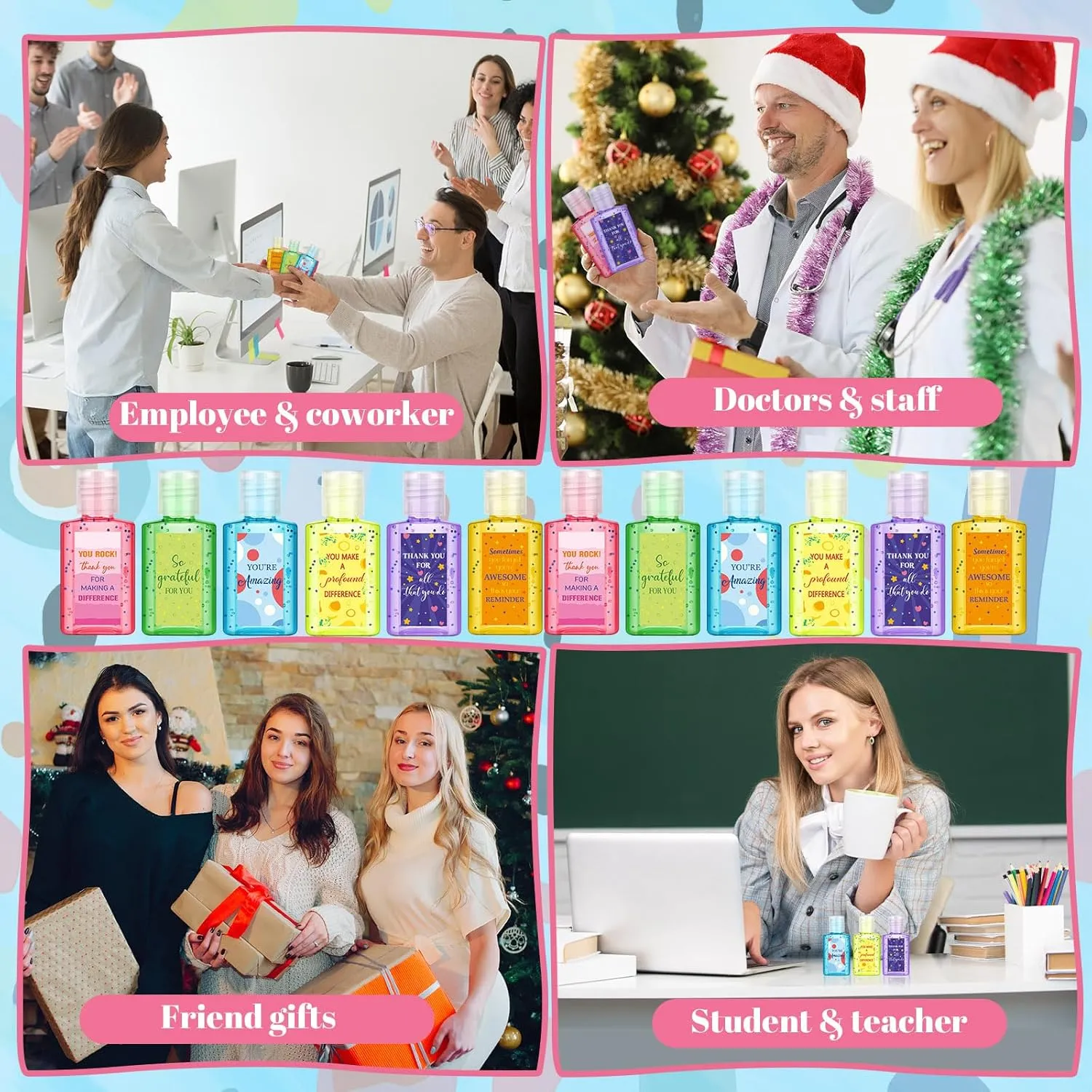 Frienda 24 Packs Thank You Mini Hand Sanitizer Bulk Hand Sanitizer Travel Size 1fl oz Employee Appreciation Gifts for Coworkers Soap Thank You Gifts for Women Staff Team