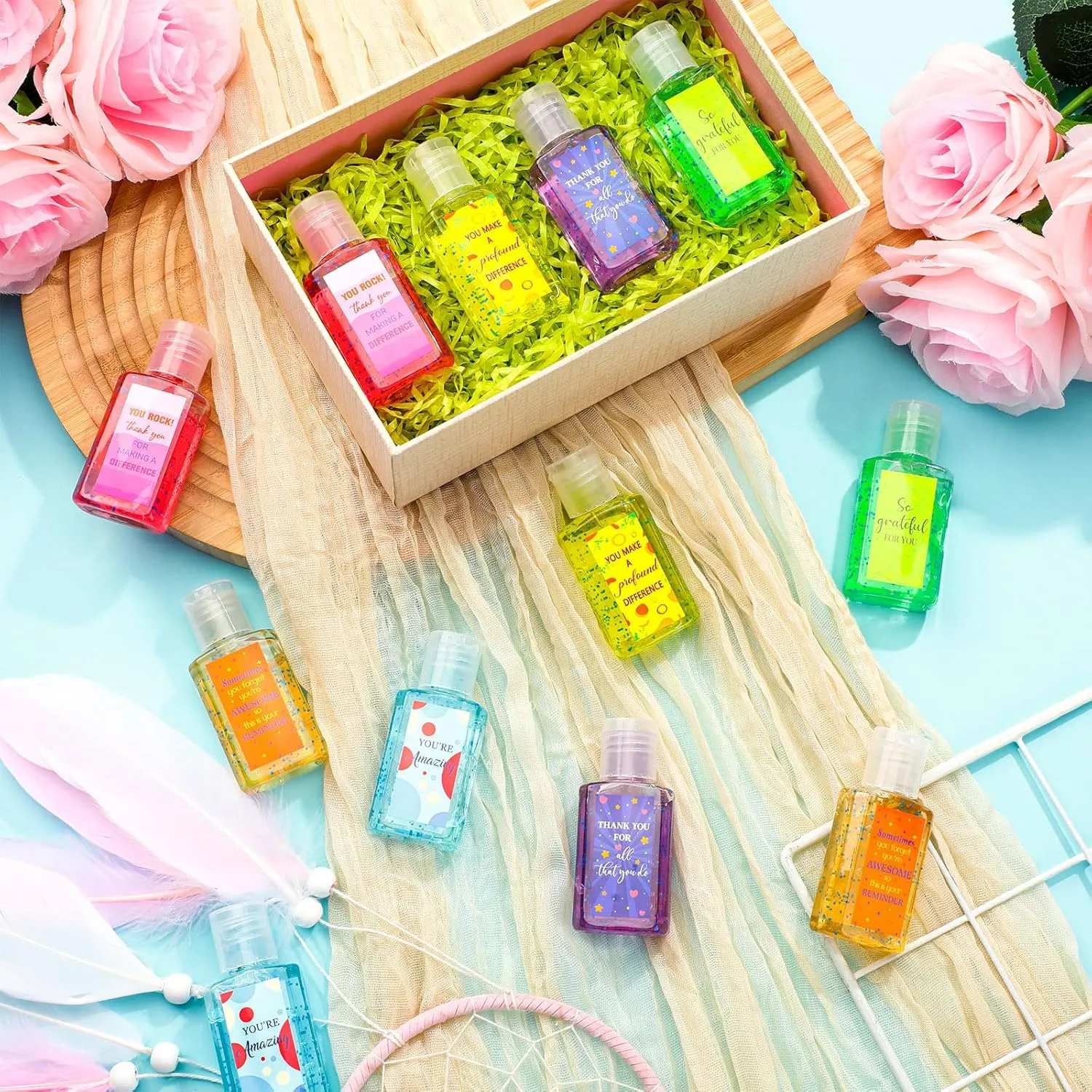 Frienda 24 Packs Thank You Mini Hand Sanitizer Bulk Hand Sanitizer Travel Size 1fl oz Employee Appreciation Gifts for Coworkers Soap Thank You Gifts for Women Staff Team