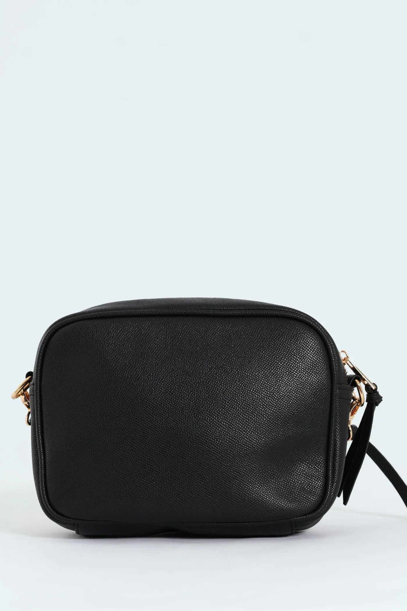 Front Zip Camera Bag With Webbing Strap - Black