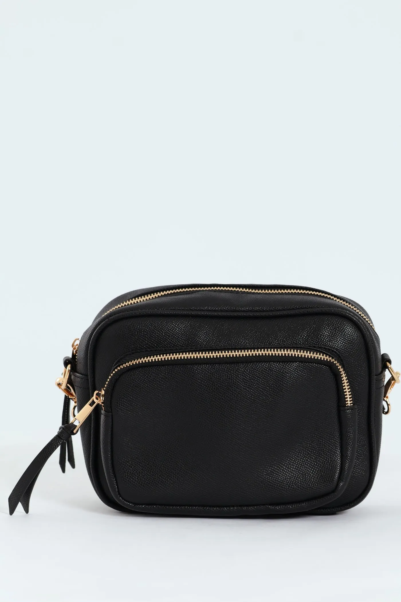 Front Zip Camera Bag With Webbing Strap - Black