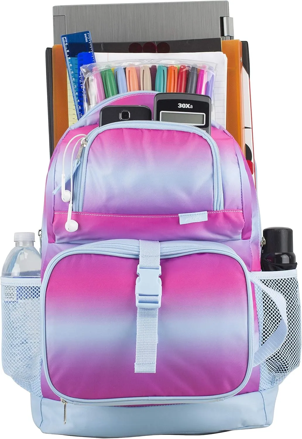 FUEL 4-Piece Bundle Colorful Prints Backpack Book Bag Set Detachable Insulated Lunch Box, Pencil Case, Accessory Pouch