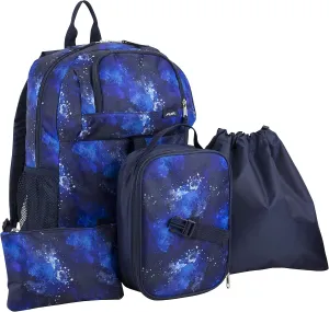 FUEL 4-Piece Bundle Colorful Prints Backpack Book Bag Set Detachable Insulated Lunch Box, Pencil Case, Accessory Pouch