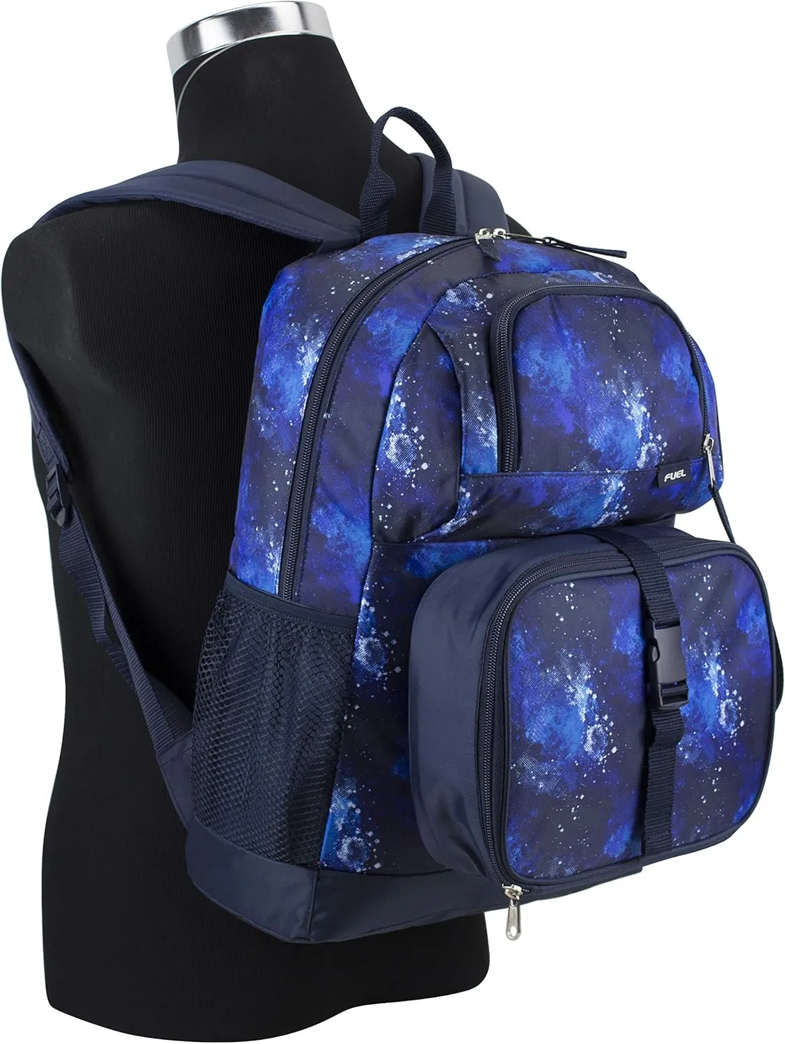 FUEL 4-Piece Bundle Colorful Prints Backpack Book Bag Set Detachable Insulated Lunch Box, Pencil Case, Accessory Pouch
