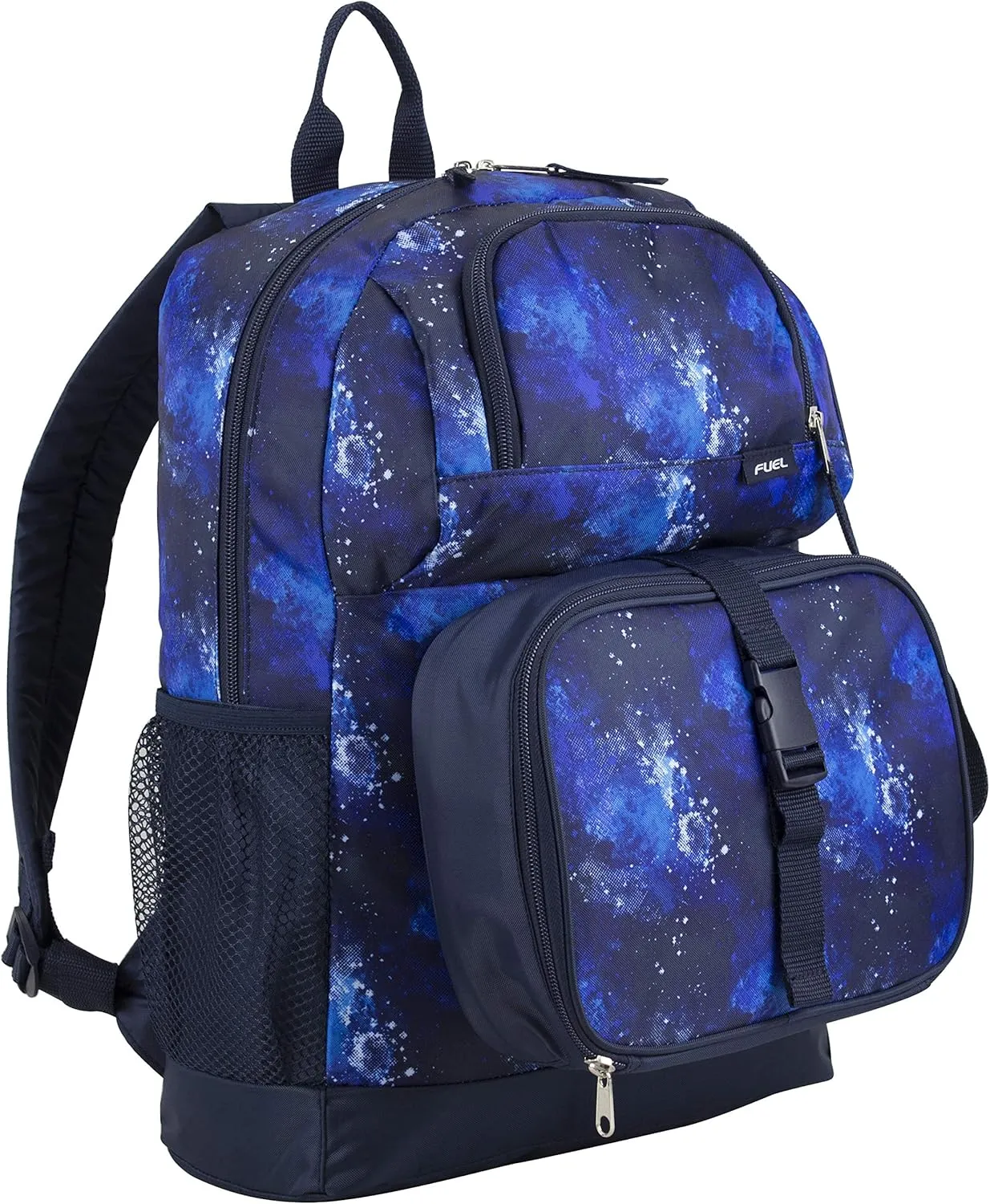 FUEL 4-Piece Bundle Colorful Prints Backpack Book Bag Set Detachable Insulated Lunch Box, Pencil Case, Accessory Pouch