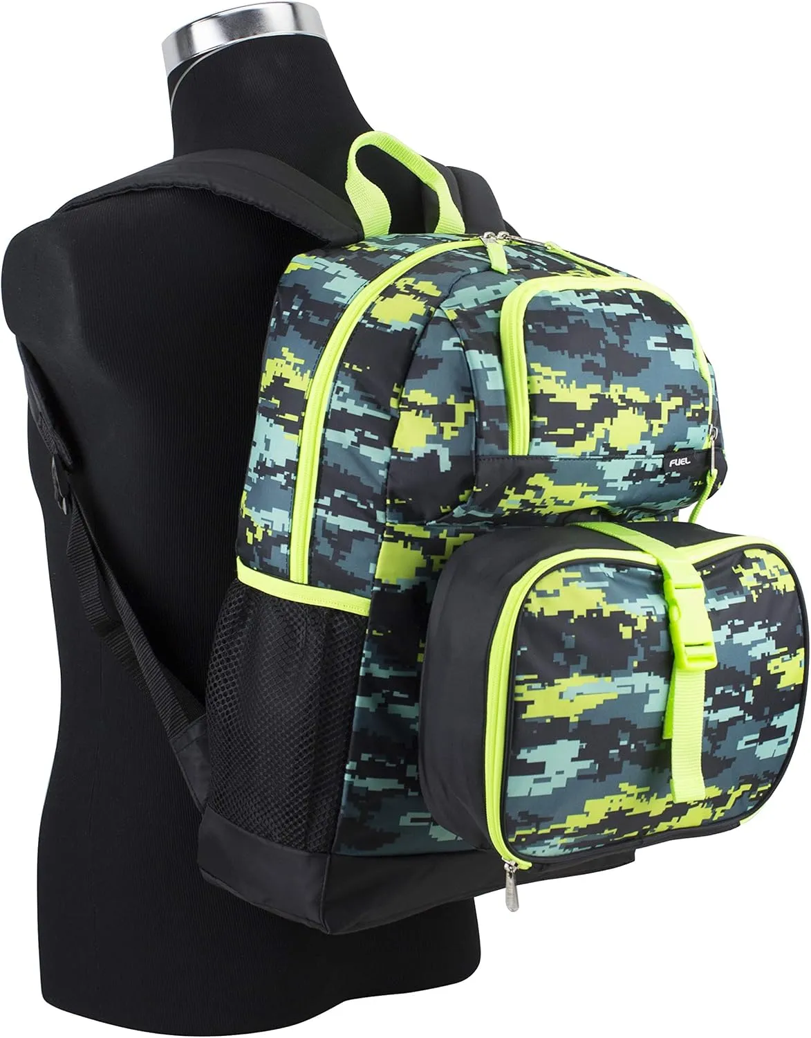 FUEL 4-Piece Bundle Colorful Prints Backpack Book Bag Set Detachable Insulated Lunch Box, Pencil Case, Accessory Pouch