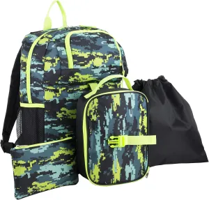 FUEL 4-Piece Bundle Colorful Prints Backpack Book Bag Set Detachable Insulated Lunch Box, Pencil Case, Accessory Pouch