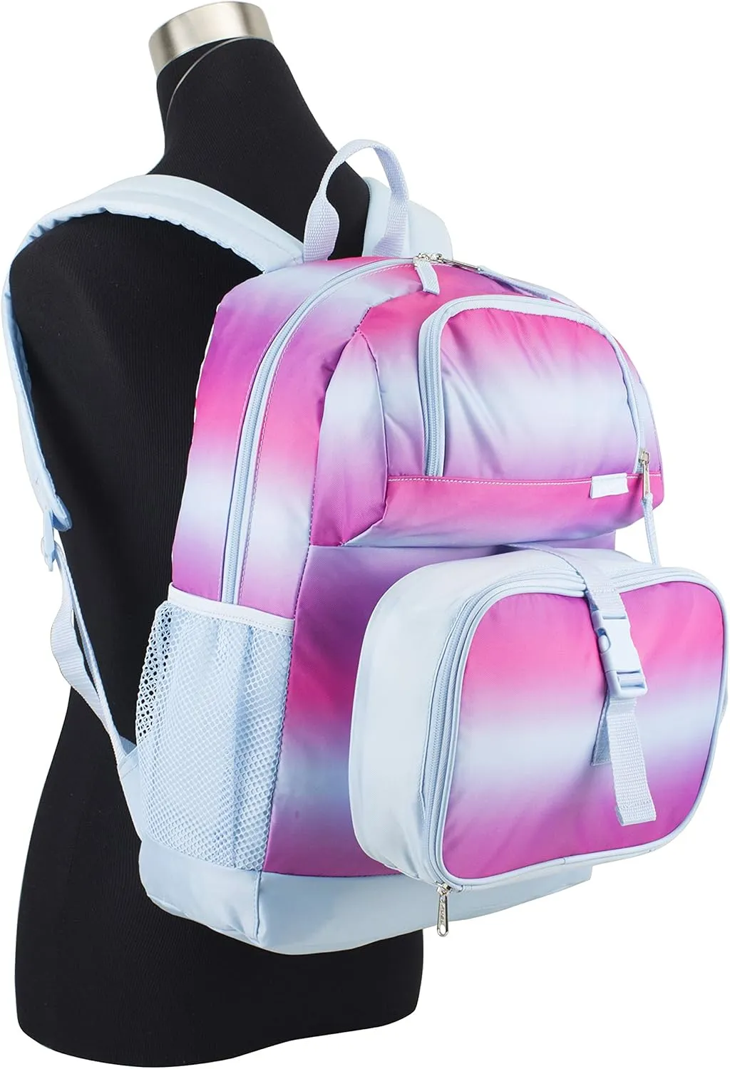 FUEL 4-Piece Bundle Colorful Prints Backpack Book Bag Set Detachable Insulated Lunch Box, Pencil Case, Accessory Pouch