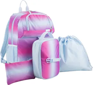 FUEL 4-Piece Bundle Colorful Prints Backpack Book Bag Set Detachable Insulated Lunch Box, Pencil Case, Accessory Pouch