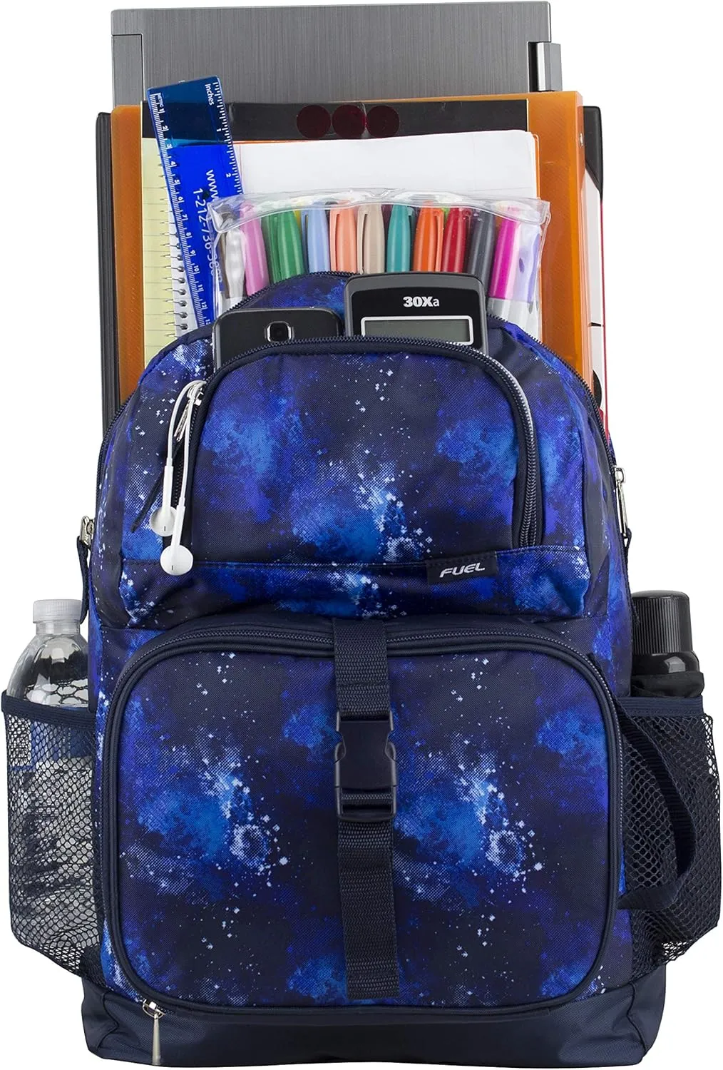 FUEL 4-Piece Bundle Colorful Prints Backpack Book Bag Set Detachable Insulated Lunch Box, Pencil Case, Accessory Pouch
