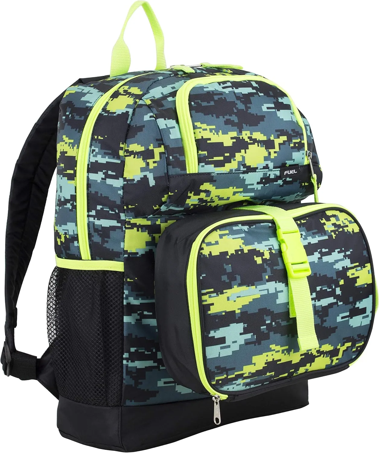 FUEL 4-Piece Bundle Colorful Prints Backpack Book Bag Set Detachable Insulated Lunch Box, Pencil Case, Accessory Pouch