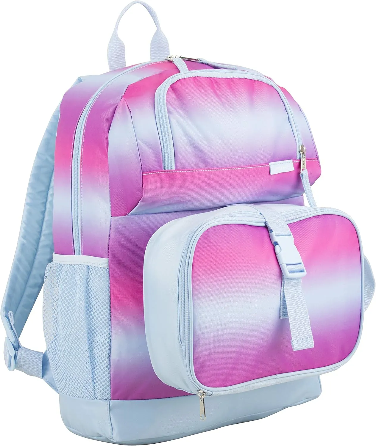 FUEL 4-Piece Bundle Colorful Prints Backpack Book Bag Set Detachable Insulated Lunch Box, Pencil Case, Accessory Pouch