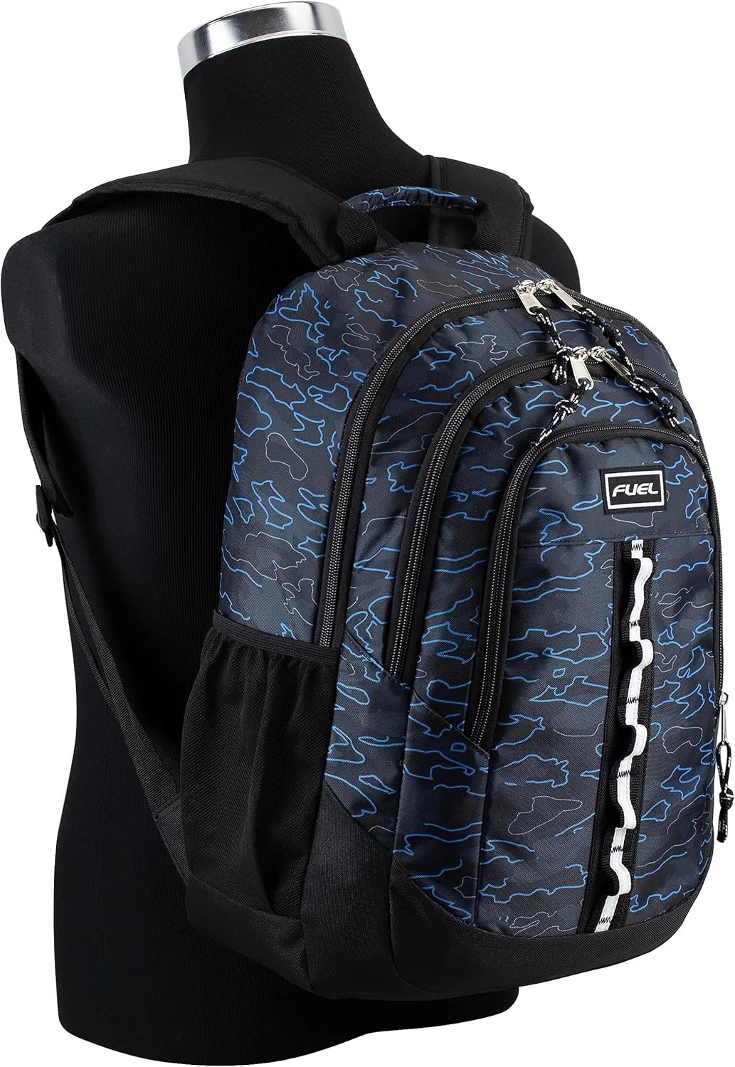 FUEL Travel Laptop Carry On Backpack Sport Shock Multi Large Compartments for College Bookbag, Hiking, Work, 18.5 x 13 x 7 Inches, Blue Camouflage