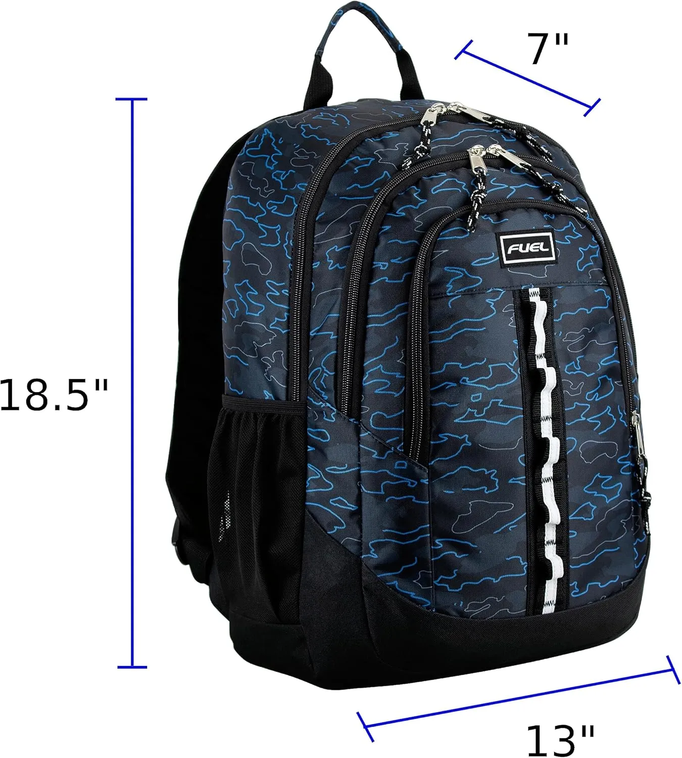 FUEL Travel Laptop Carry On Backpack Sport Shock Multi Large Compartments for College Bookbag, Hiking, Work, 18.5 x 13 x 7 Inches, Blue Camouflage