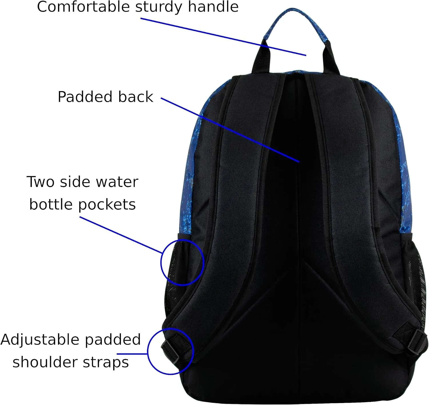 FUEL Travel Laptop Carry On Backpack Sport Shock Multi Large Compartments for College Bookbag, Hiking, Work, 18.5 x 13 x 7 Inches, Blue Camouflage