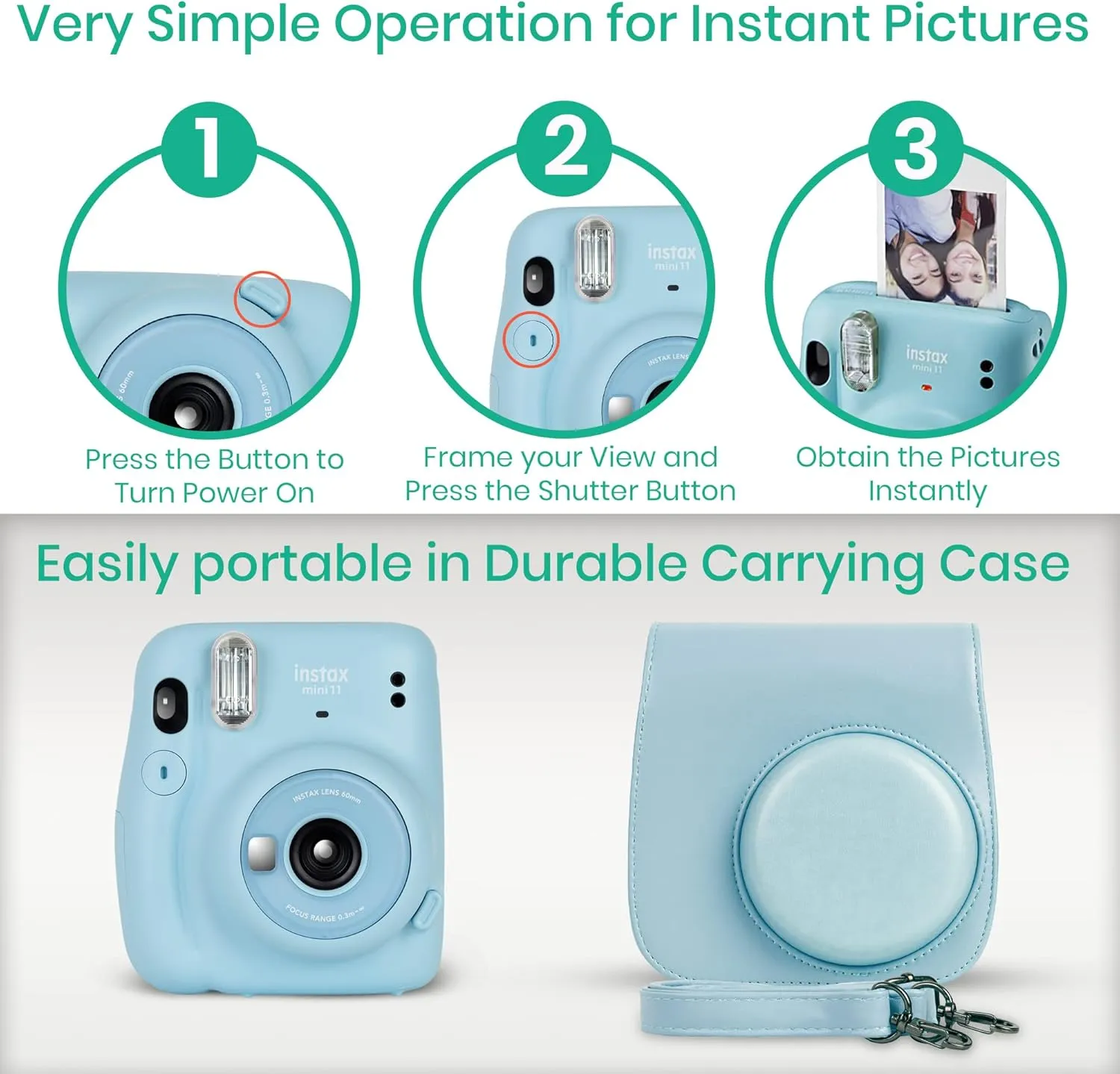 Fujifilm Instax Mini 11 Camera with Fujifilm Instant Mini Film (60 Sheets) Bundle with Deals Number One Accessories Including Carrying Case, Selfie Lens, Photo Album, Stickers (Charcoal Gray)