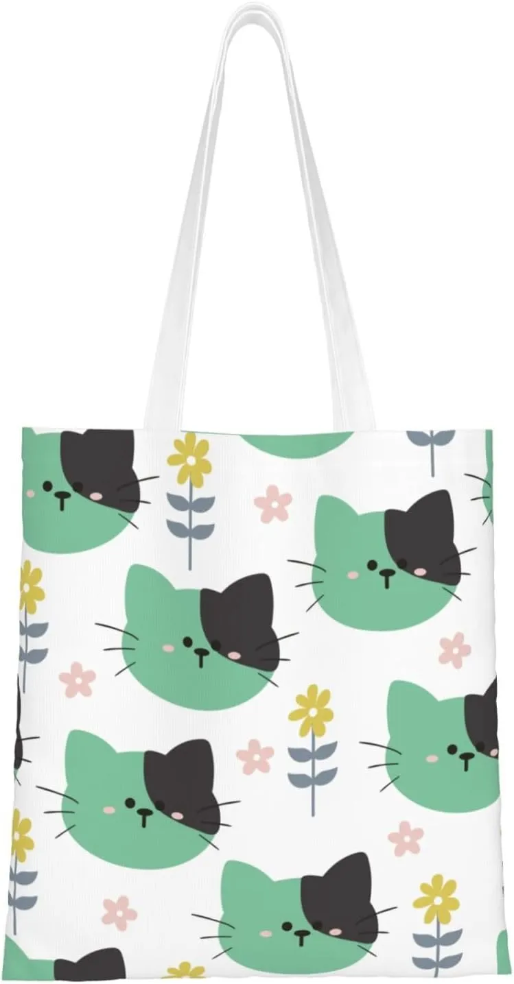 Funny Cat Seamless Diagram Tote Bag for Women Canvas Shopping Bags Reusable Large Capacity Casual Shoulder Handbags Grocery Bags