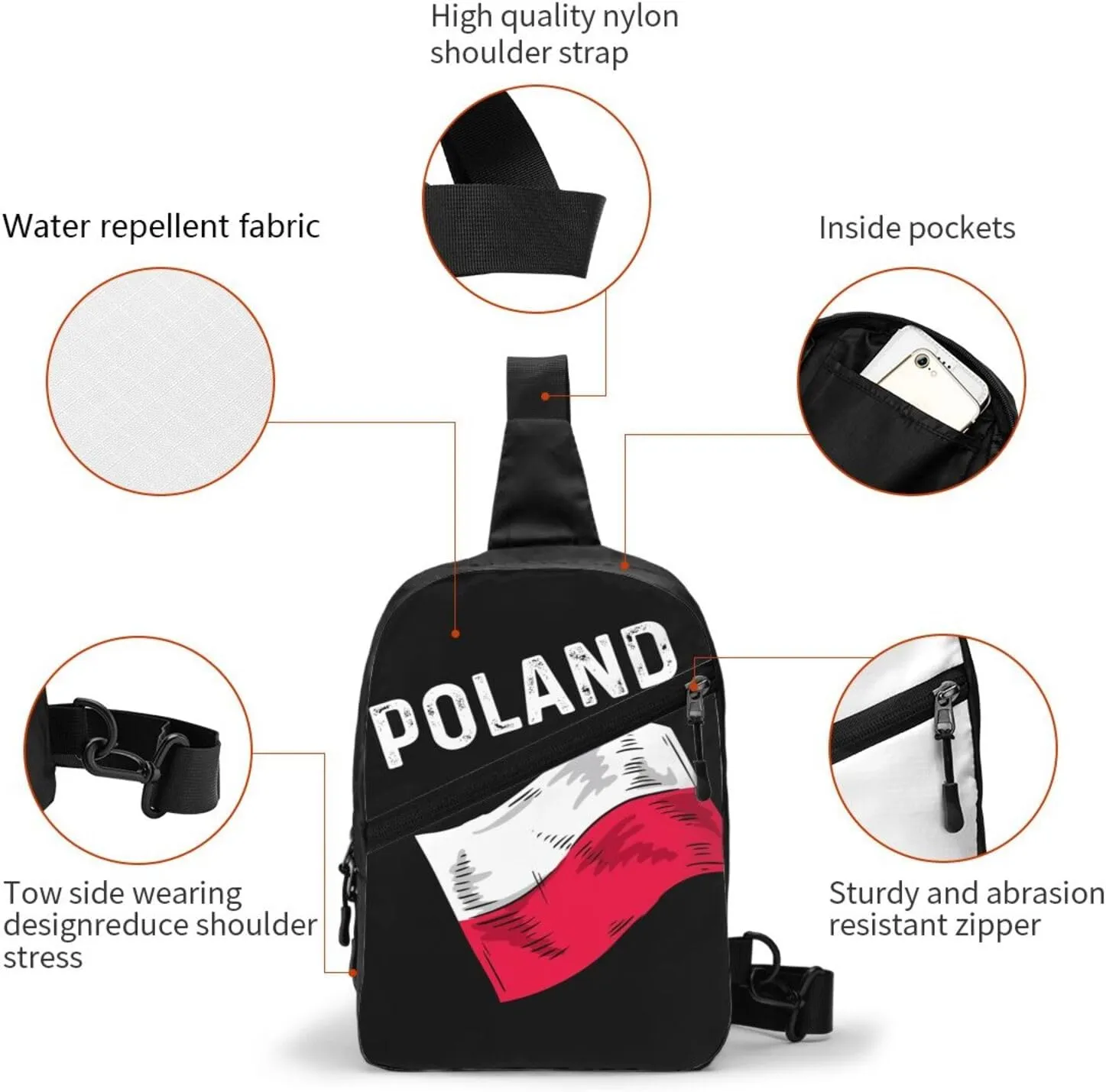 Funny Vintage Poland Polish Flag Portable Crossbody Bag Foldable Sling Bags Sports Gym Chest Daypack Reusable Shoulder Backpack Casual Diagonally Rucksack Fanny Packs